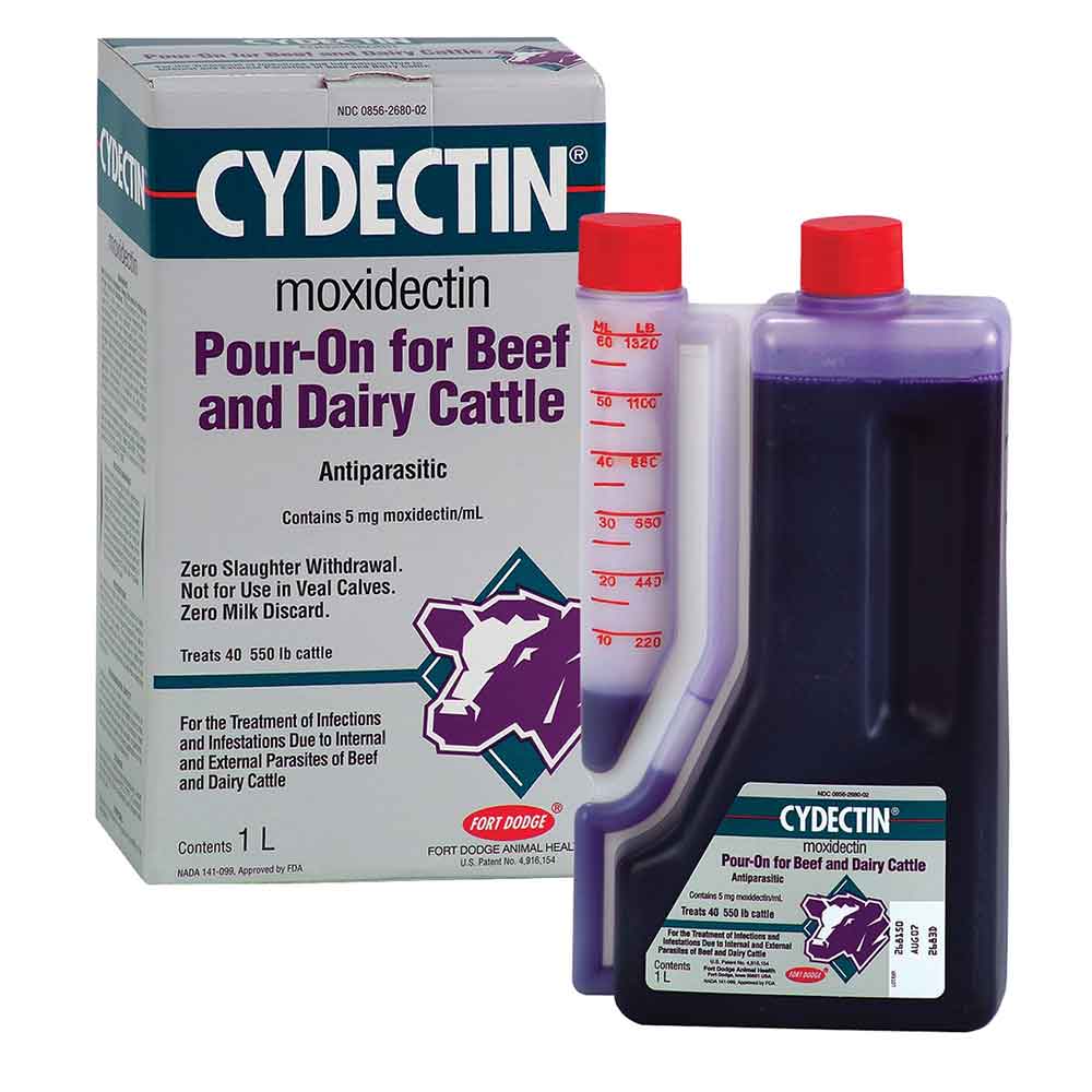 Cydectin Pour-On for Beef and Dairy Cattle Farm & Ranch - Animal Care - Livestock - De-Wormer Fort Dodge 500mL  