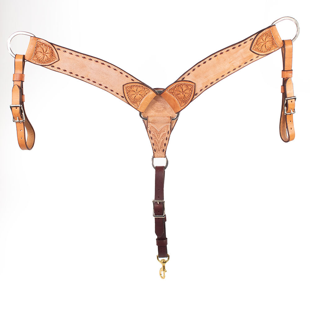 Teskey's Roughout Breast Collar With Floral Tooling Tack - Breast Collars Teskey's Light Oil  