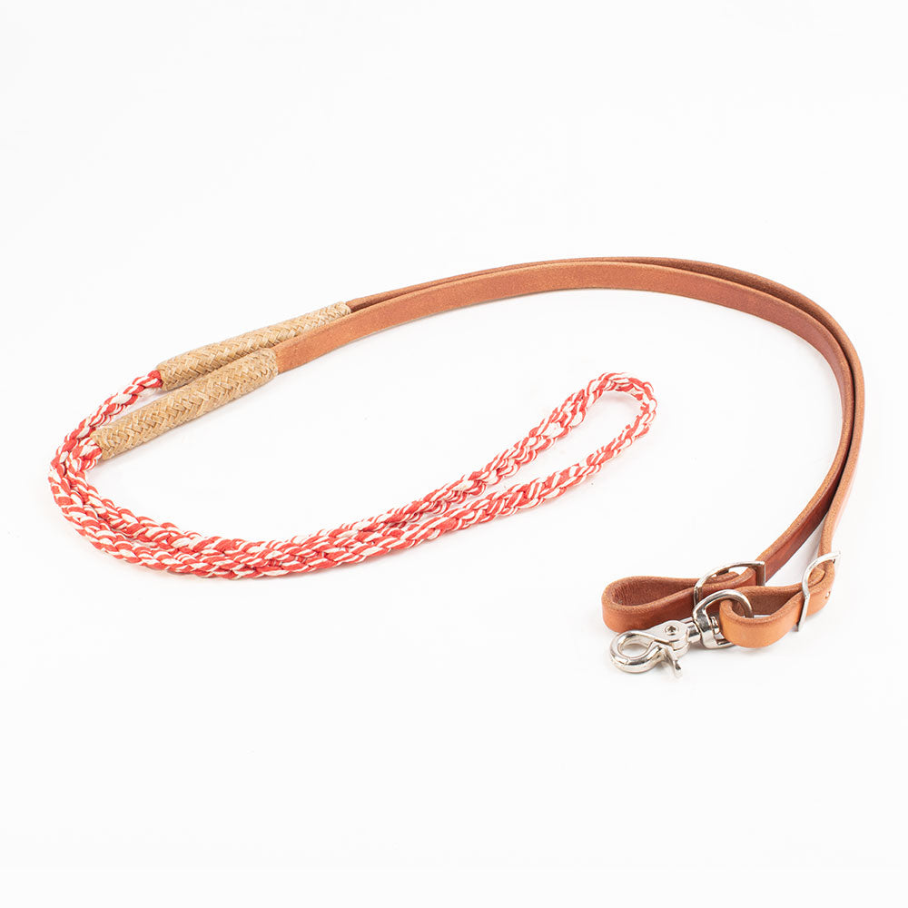 Teskey's Round Braided Rope And Leather Roping Rein Tack - Reins Teskey's Red  
