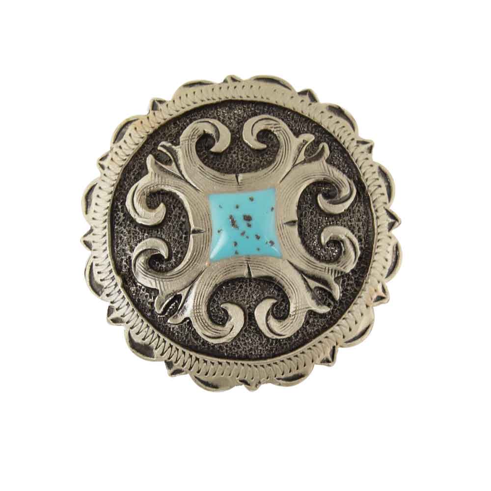 Silver Scalloped Edge And Turquoise Concho Tack - Conchos & Hardware - Conchos Teskey's 1" Add wood screw adapter 