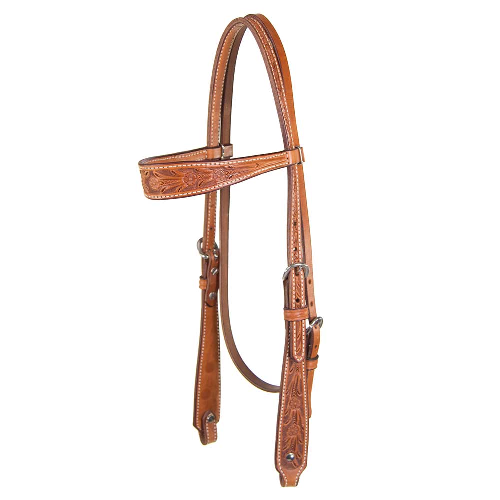 Teskey's Floral Tooled Browband Headstall Tack - Headstalls - Browband Teskey's Light Oil  