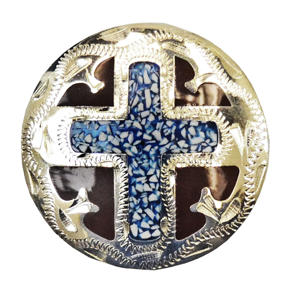 Turquoise Spirit Cross Concho Tack - Conchos & Hardware - Conchos Teskey's Add wood screw adapter to the back 1" 