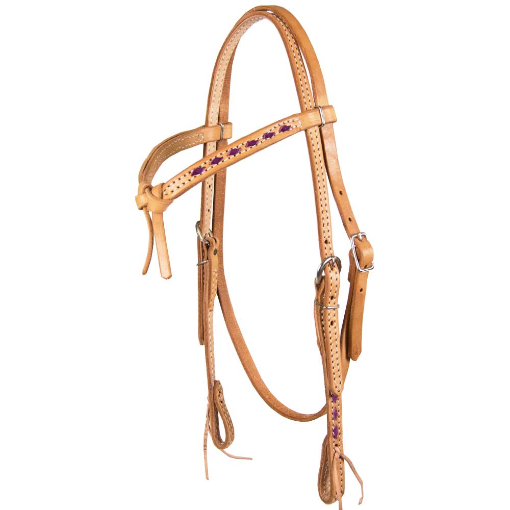 Teskey's Colored Buckstitch Crossover Browband Headstall - Choose Your Color Tack - Headstalls - Browband Teskey's brown  